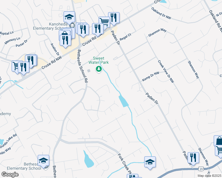 map of restaurants, bars, coffee shops, grocery stores, and more near 2589 Summerfield Way Northwest in Lawrenceville