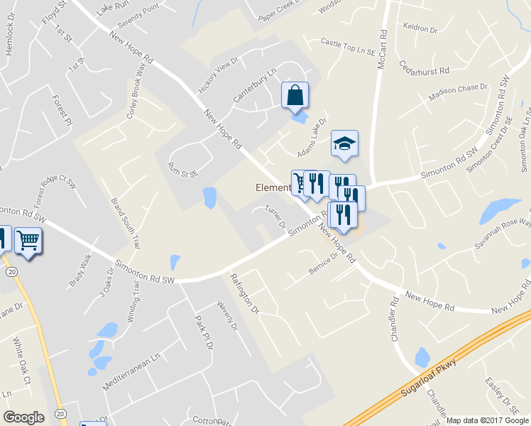 map of restaurants, bars, coffee shops, grocery stores, and more near 865 Turner Drive in Lawrenceville