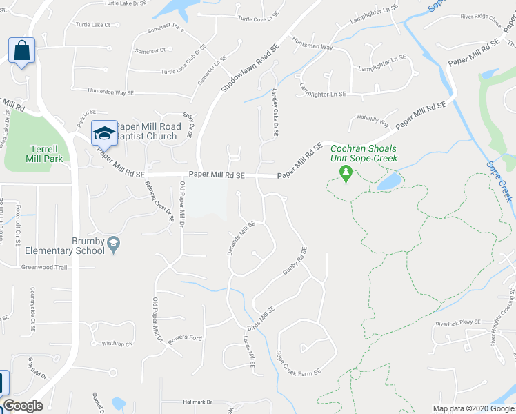 map of restaurants, bars, coffee shops, grocery stores, and more near 640 Sibley Forest Drive Southeast in Marietta