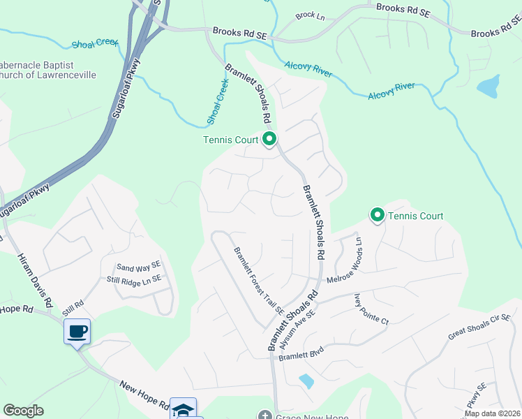map of restaurants, bars, coffee shops, grocery stores, and more near 1346 Cartwright Lane Southeast in Lawrenceville