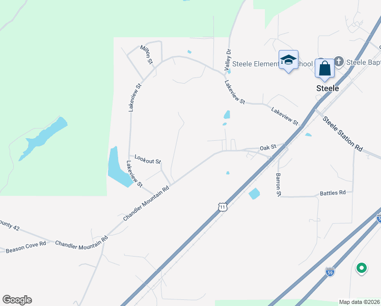 map of restaurants, bars, coffee shops, grocery stores, and more near 372 Chandler Mountain Road in Steele