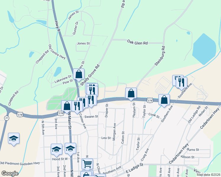 map of restaurants, bars, coffee shops, grocery stores, and more near 101 Merrimac Drive in Piedmont