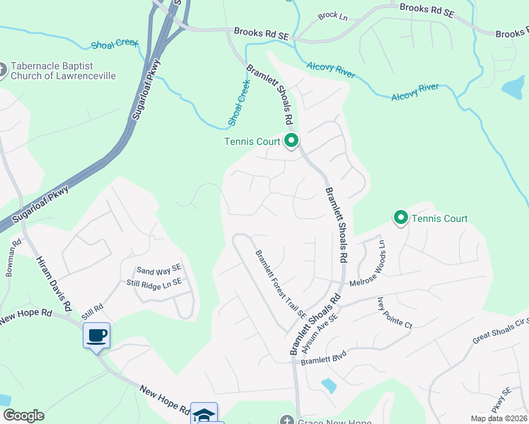 map of restaurants, bars, coffee shops, grocery stores, and more near 1303 Cartwright Lane Southeast in Lawrenceville