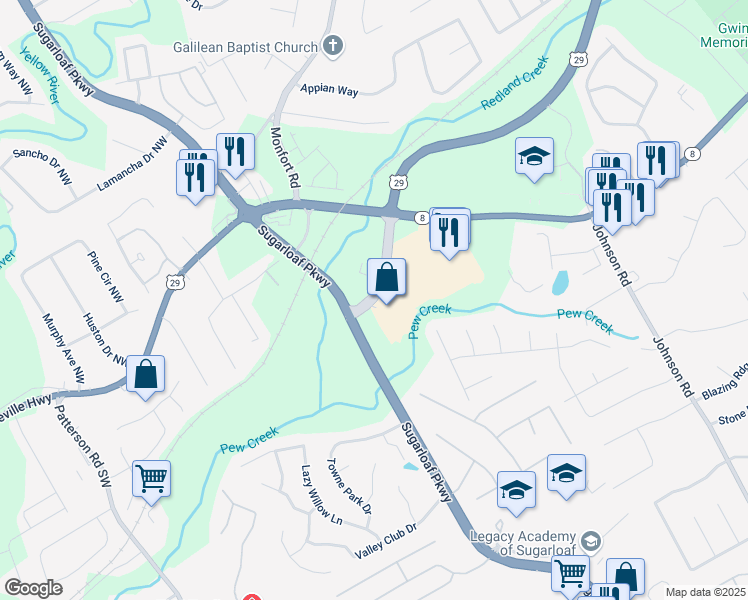 map of restaurants, bars, coffee shops, grocery stores, and more near 0 Lawrenceville-Suwanee Road in Lawrenceville