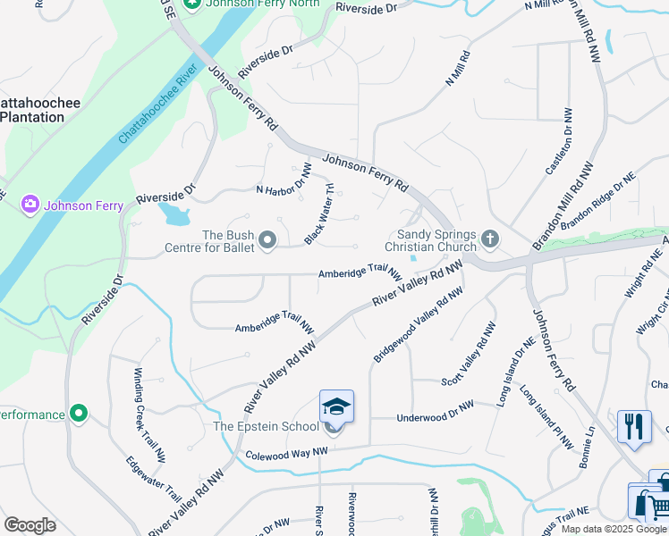 map of restaurants, bars, coffee shops, grocery stores, and more near 335 Amberidge Trail Northwest in Atlanta