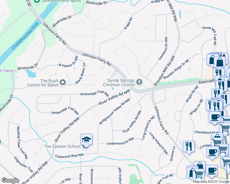 map of restaurants, bars, coffee shops, grocery stores, and more near 255 River Valley Ct in Atlanta