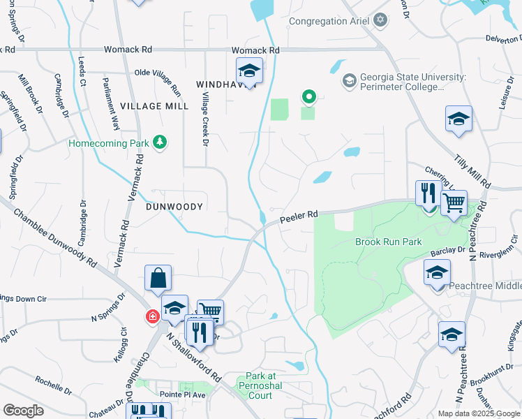 map of restaurants, bars, coffee shops, grocery stores, and more near 4735 Cambridge Trce in Dunwoody