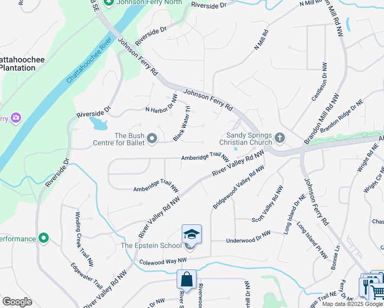 map of restaurants, bars, coffee shops, grocery stores, and more near 335 Amberidge Trail Northwest in Atlanta