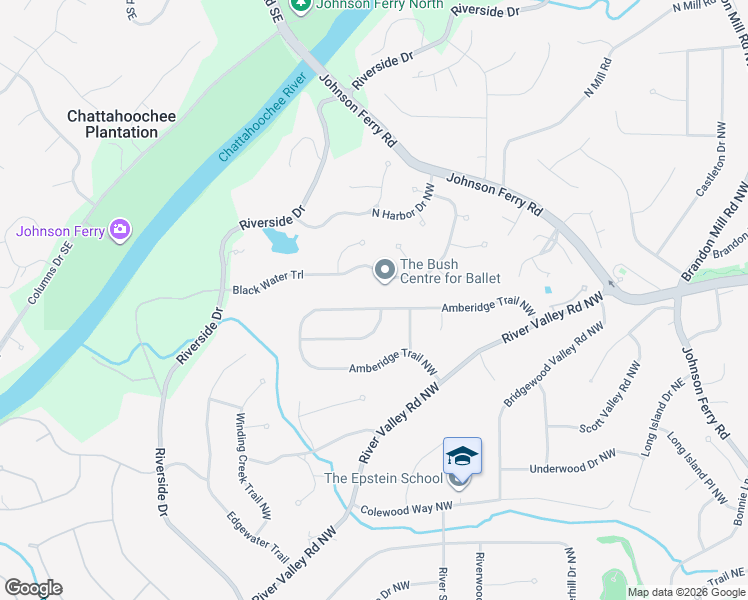 map of restaurants, bars, coffee shops, grocery stores, and more near 445 Amberidge Trail Northwest in Atlanta