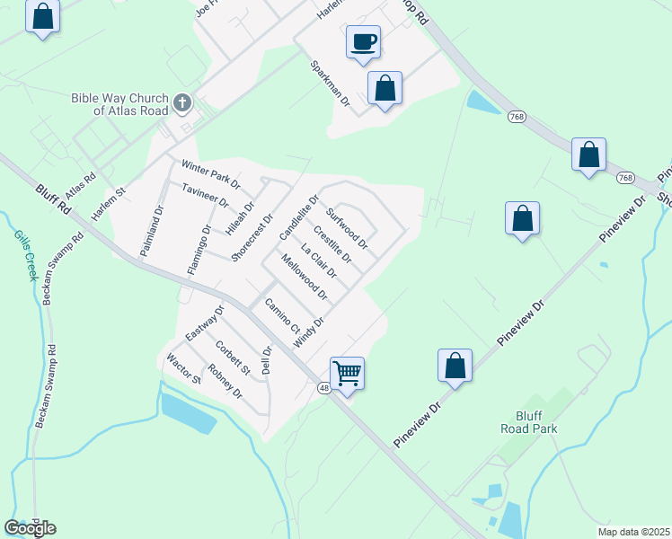 map of restaurants, bars, coffee shops, grocery stores, and more near 4336 Crestlite Drive in Columbia