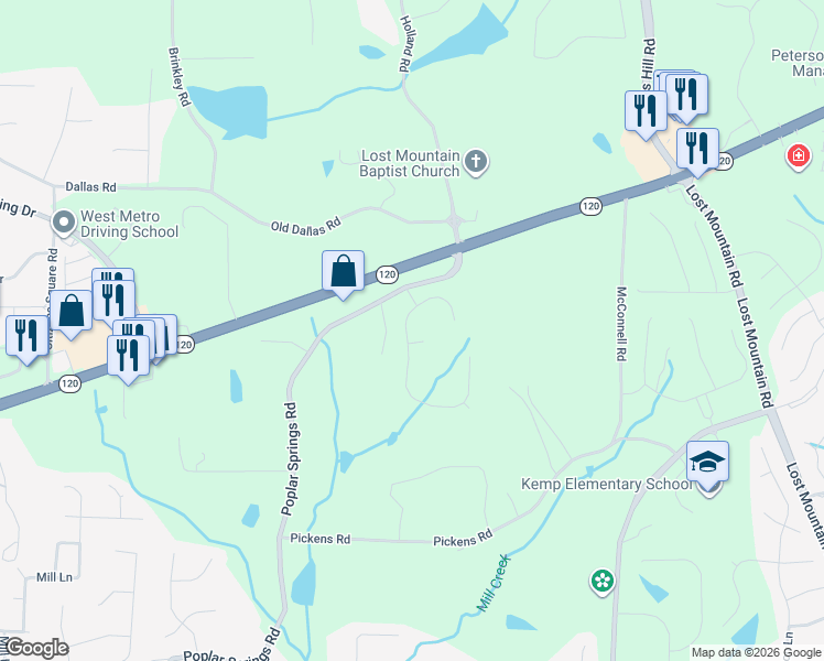 map of restaurants, bars, coffee shops, grocery stores, and more near 765 Springs Crest Drive in Dallas