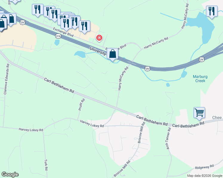 map of restaurants, bars, coffee shops, grocery stores, and more near 761 Harry McCarty Road in Bethlehem