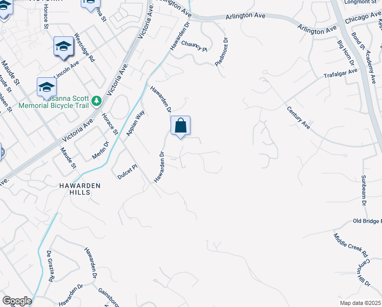 map of restaurants, bars, coffee shops, grocery stores, and more near Rolling Ridge Road in Riverside