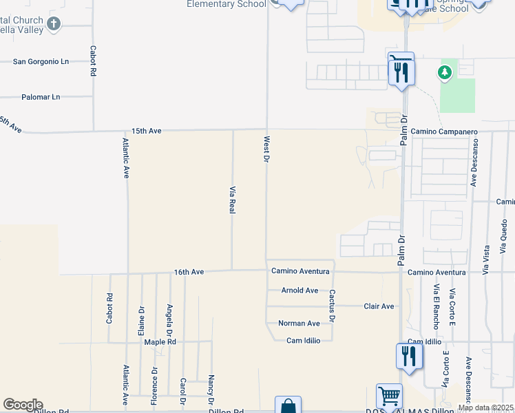 map of restaurants, bars, coffee shops, grocery stores, and more near Camino Campesino in Desert Hot Springs