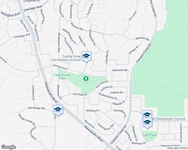 map of restaurants, bars, coffee shops, grocery stores, and more near 1358 Parkside Drive in Riverside