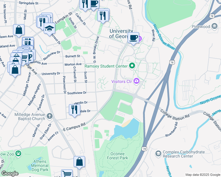 map of restaurants, bars, coffee shops, grocery stores, and more near in Athens