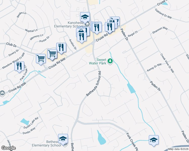 map of restaurants, bars, coffee shops, grocery stores, and more near 2612 Barkley Manor Drive in Lawrenceville