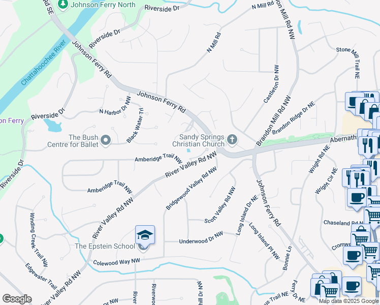 map of restaurants, bars, coffee shops, grocery stores, and more near 255 River Valley Ct in Atlanta