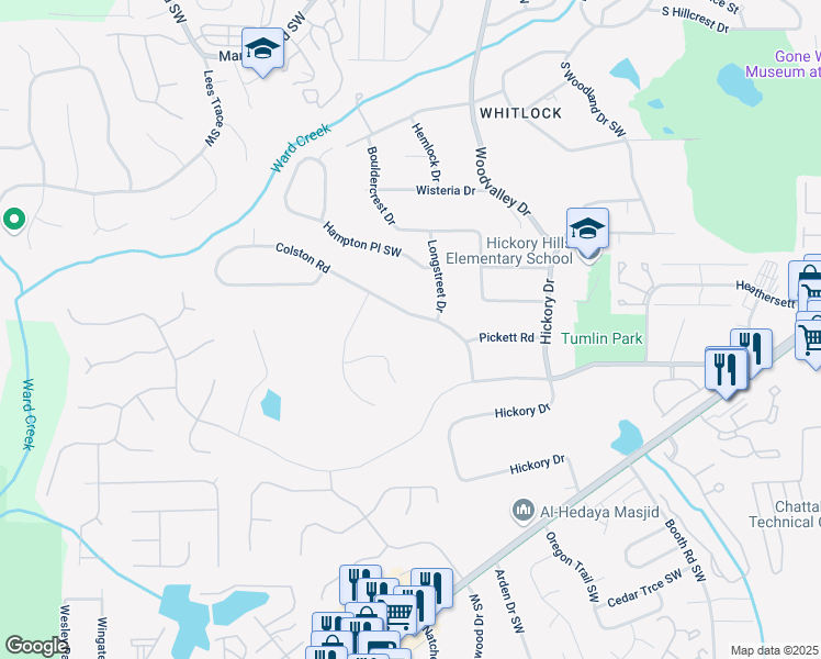 map of restaurants, bars, coffee shops, grocery stores, and more near 673 Colston Road in Marietta