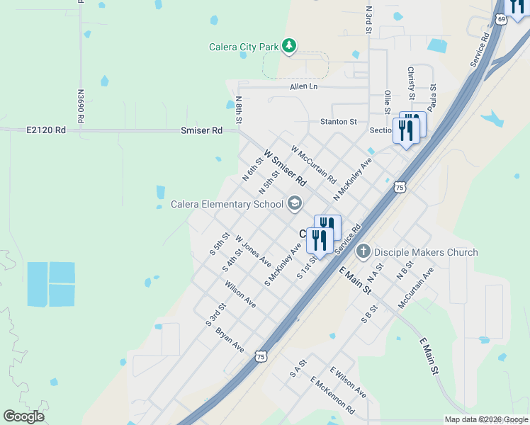 map of restaurants, bars, coffee shops, grocery stores, and more near 401-407 West Main Street in Calera
