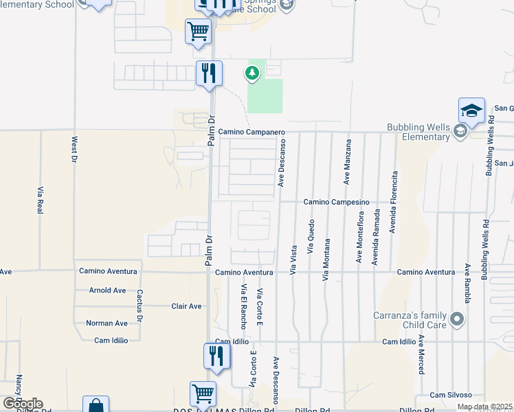 map of restaurants, bars, coffee shops, grocery stores, and more near 65175 Avenida De Nuves in Desert Hot Springs