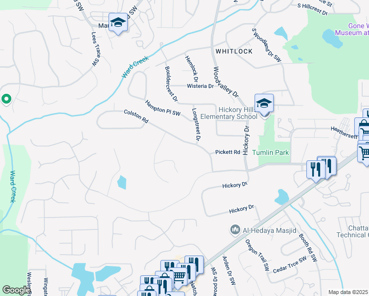 map of restaurants, bars, coffee shops, grocery stores, and more near 673 Colston Road in Marietta