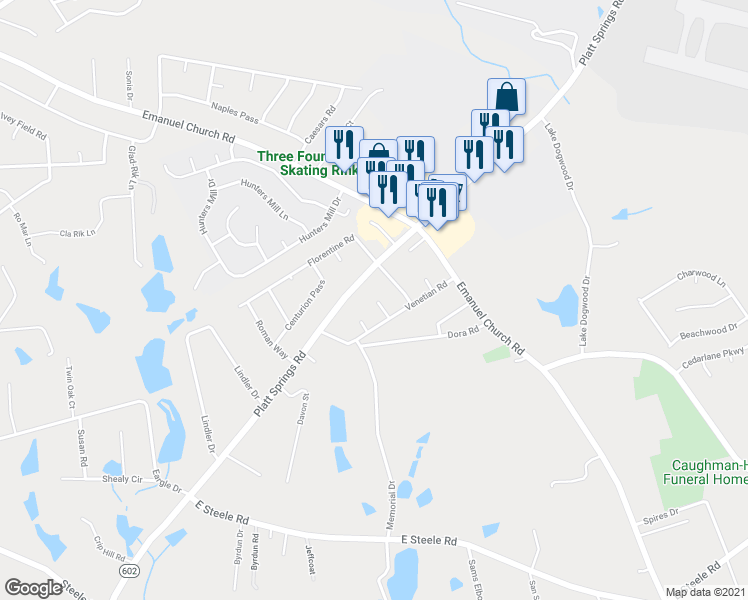 map of restaurants, bars, coffee shops, grocery stores, and more near 2607 Ct of Michaelangelo in West Columbia