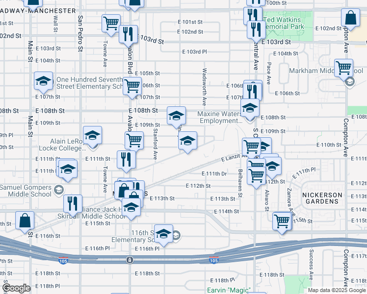 map of restaurants, bars, coffee shops, grocery stores, and more near 10976 McKinley Avenue in Los Angeles