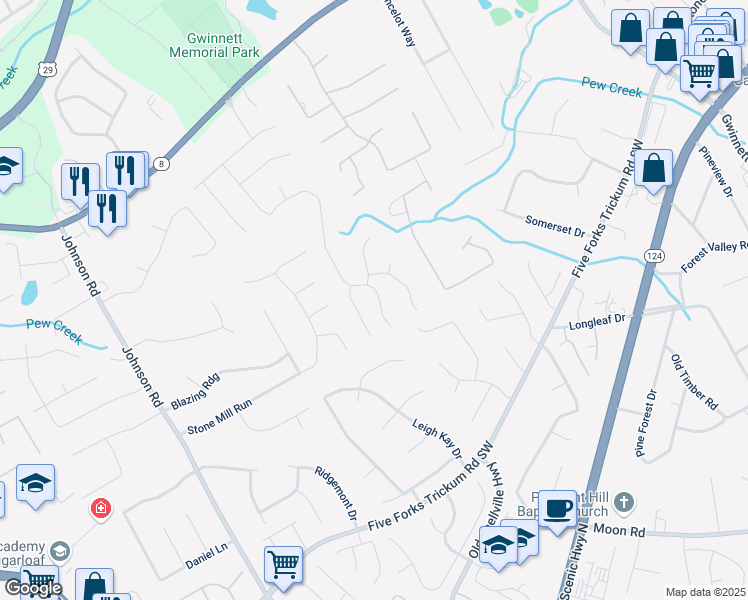 map of restaurants, bars, coffee shops, grocery stores, and more near 541 Thornbush Trce in Lawrenceville