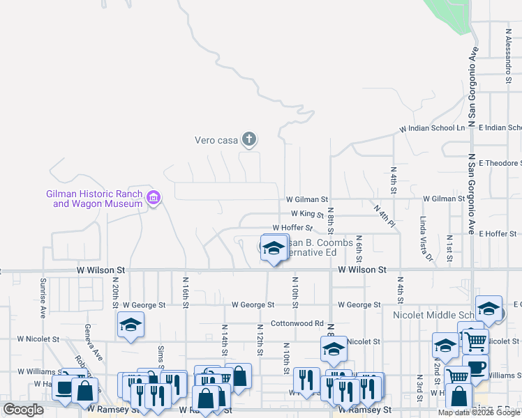 map of restaurants, bars, coffee shops, grocery stores, and more near 1193 West King Street in Banning