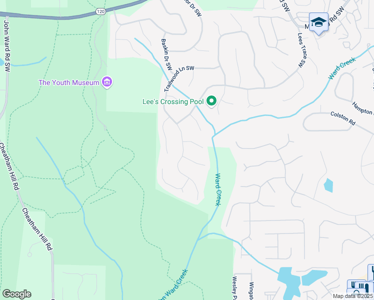 map of restaurants, bars, coffee shops, grocery stores, and more near 557 Basil Court Southwest in Marietta