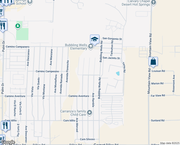 map of restaurants, bars, coffee shops, grocery stores, and more near 15502 Avenue Atezada in Desert Hot Springs