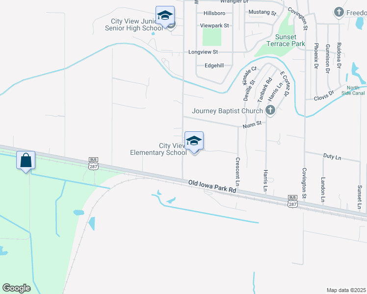 map of restaurants, bars, coffee shops, grocery stores, and more near 1023 City View Drive in Wichita Falls