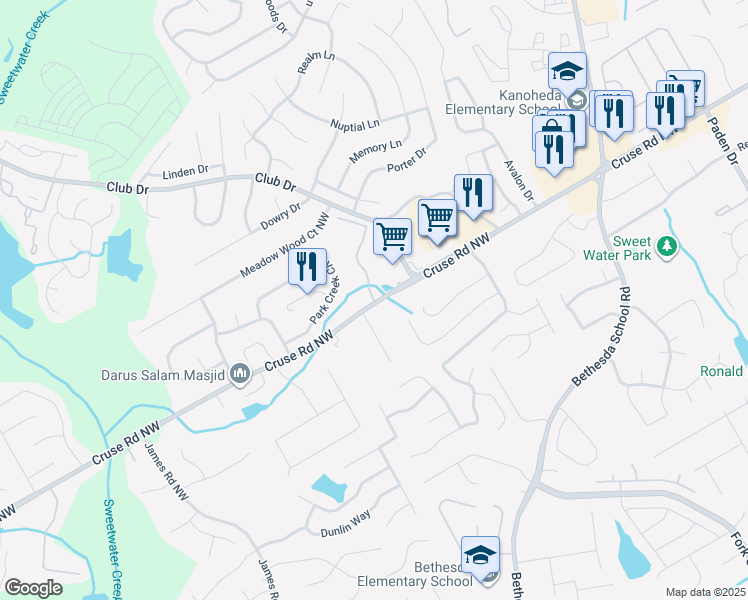 map of restaurants, bars, coffee shops, grocery stores, and more near 2945 Lealand Place Lane in Lawrenceville