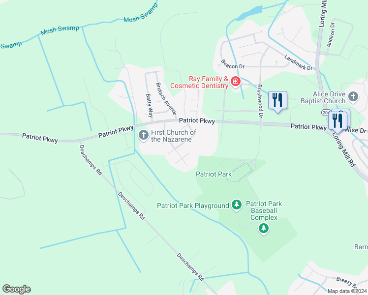 map of restaurants, bars, coffee shops, grocery stores, and more near 411 Continental Road in Sumter