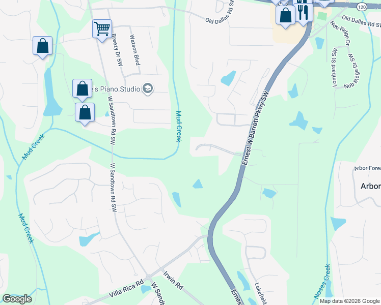 map of restaurants, bars, coffee shops, grocery stores, and more near 2760 Bolton Abbey Dr SW in Marietta