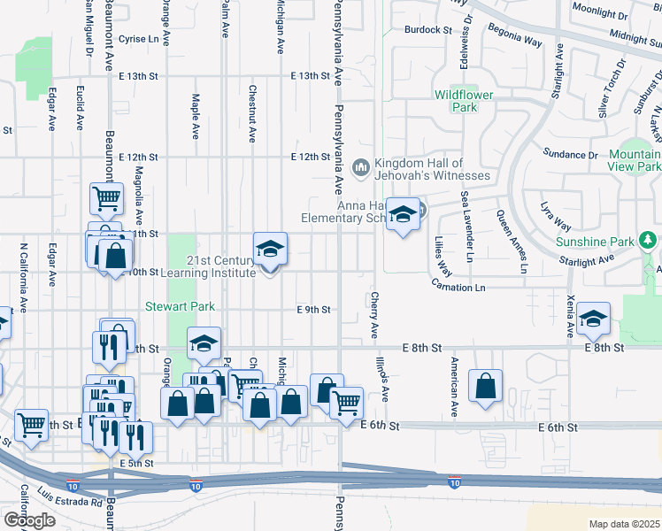 map of restaurants, bars, coffee shops, grocery stores, and more near 1150 East 10th Street in Beaumont