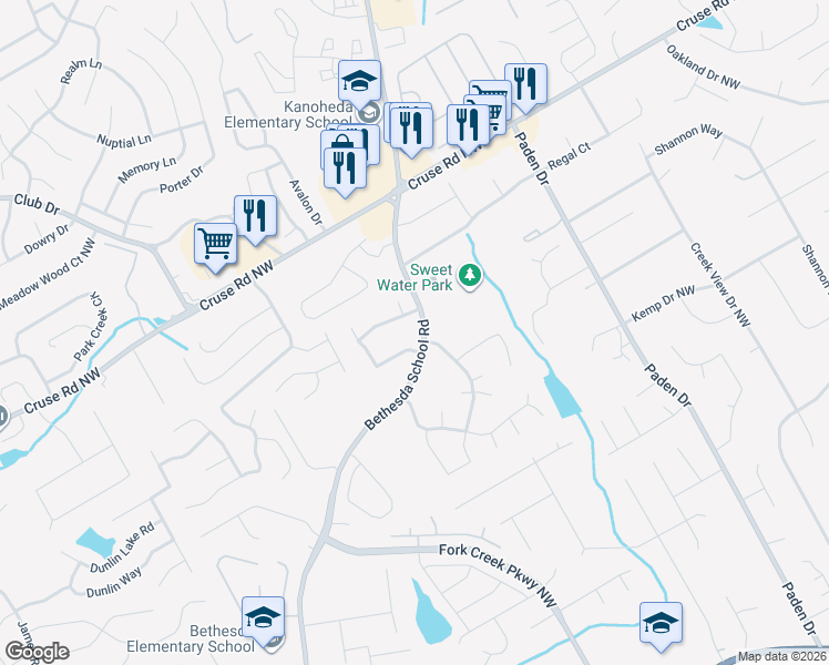 map of restaurants, bars, coffee shops, grocery stores, and more near 2612 Barkley Manor Drive in Lawrenceville