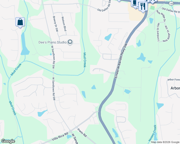 map of restaurants, bars, coffee shops, grocery stores, and more near 2760 Bolton Abbey Drive Southwest in Marietta