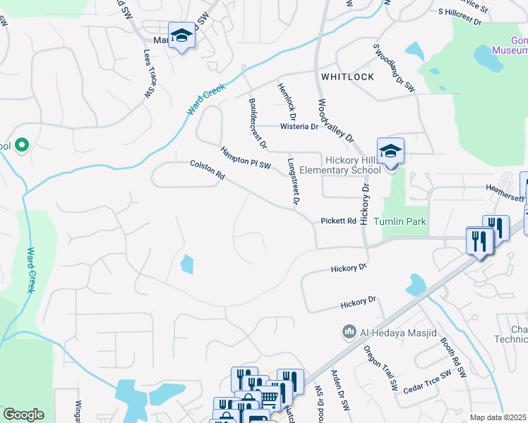 map of restaurants, bars, coffee shops, grocery stores, and more near 673 Colston Road in Marietta