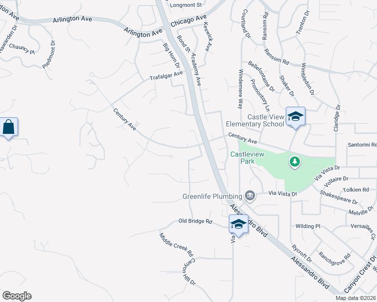 map of restaurants, bars, coffee shops, grocery stores, and more near 1894 Century Avenue in Riverside
