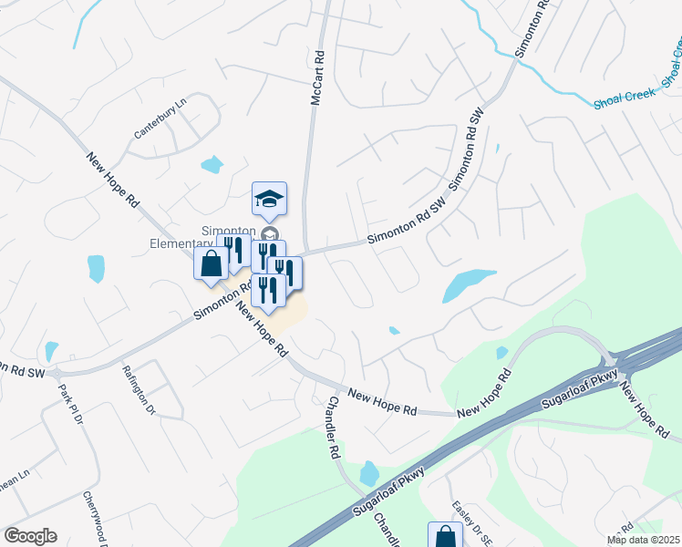 map of restaurants, bars, coffee shops, grocery stores, and more near 952 Simonton Glen Drive Southeast in Lawrenceville
