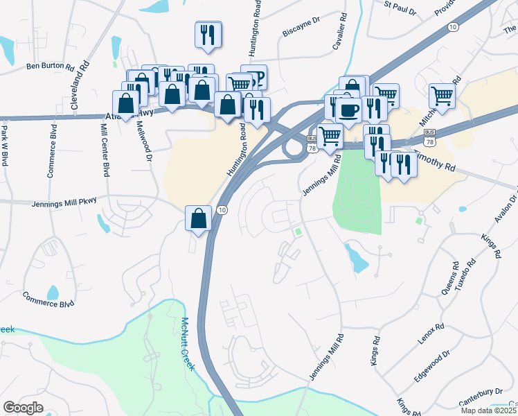 map of restaurants, bars, coffee shops, grocery stores, and more near 244 Westpark Drive in Athens