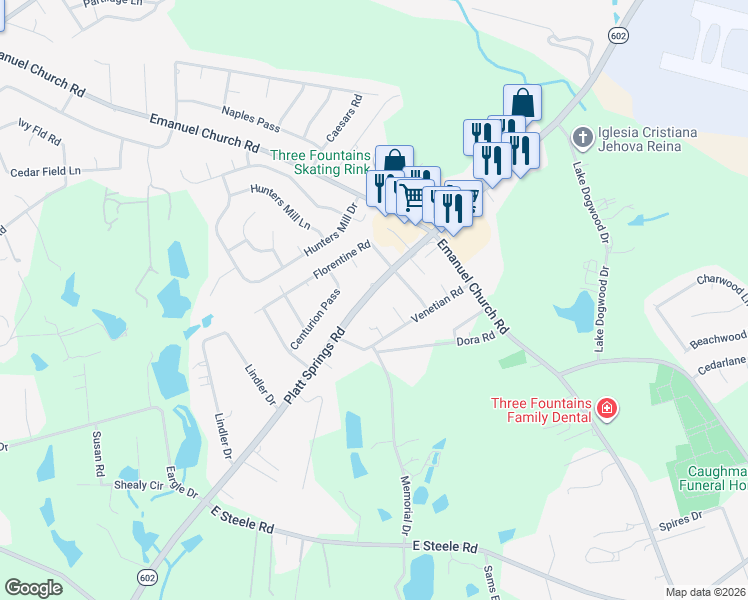 map of restaurants, bars, coffee shops, grocery stores, and more near 4057 Platt Springs Road in West Columbia