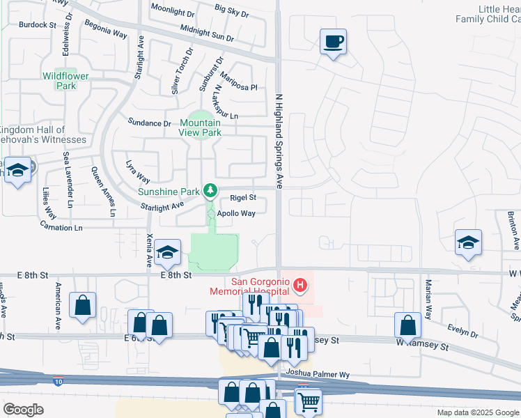 map of restaurants, bars, coffee shops, grocery stores, and more near 1688 Apollo Way in Beaumont