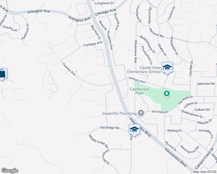 map of restaurants, bars, coffee shops, grocery stores, and more near 1894 Century Avenue in Riverside