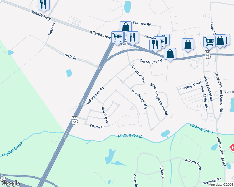 map of restaurants, bars, coffee shops, grocery stores, and more near 276 Morning Drive in Athens
