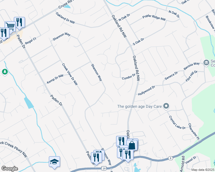 map of restaurants, bars, coffee shops, grocery stores, and more near 534 Shannon Way in Lawrenceville