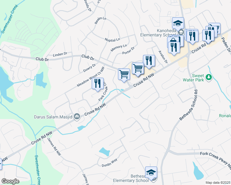 map of restaurants, bars, coffee shops, grocery stores, and more near 2945 Lealand Place Lane in Lawrenceville
