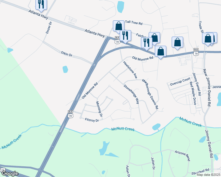 map of restaurants, bars, coffee shops, grocery stores, and more near 276 Morning Drive in Athens